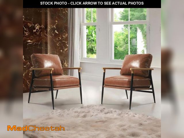 Lot 74-12492648 - Uixe Modern Brown Faux Leather Upholstered Arm Chair with Metal Legs(Set of 2) - UNUSED