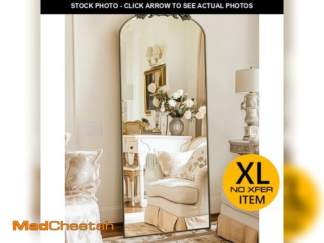 Lot 74-12690154 - Furnbar Full Length Mirror, 71"x28" Arched Full Body Mirror Freestanding with Carved Metal Frame, La...