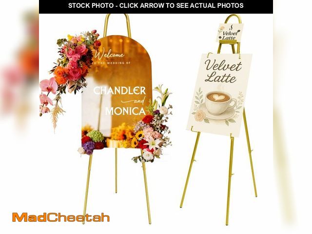 Lot 74-13565578 - 57"Ã¢â¬â42" Height Adjustable Gold Easel Stand for Signs, 4 Display Modes, Stable at Any Position...