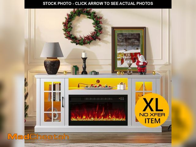 Lot 74-13791384 - Rolanstar Fireplace TV Stand with Led and Power Outlets, White Entertainment Center with 26" Electri...