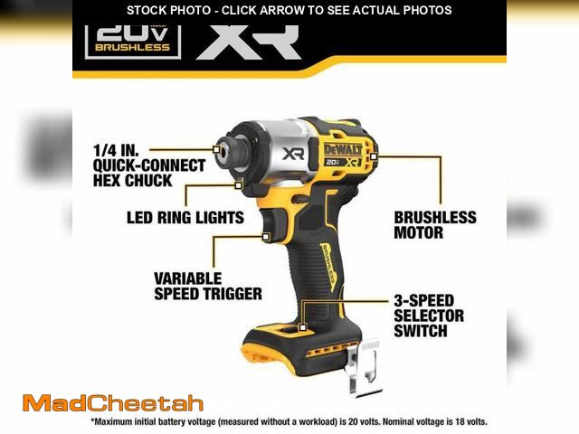 Lot 74-12486152 - DeWalt 20V MAX XR Cordless Drill, Impact Driver, 1/4", 3-Speed, Bare Tool Only - FOR PARTS/NOT WORKI...