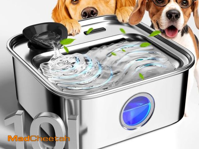 Lot 74-11554694 - oneisall Dog Water Fountain, 2.6Gal/10L Stainless Steel Dog Water Bowl Dispenser with Washable Filte...