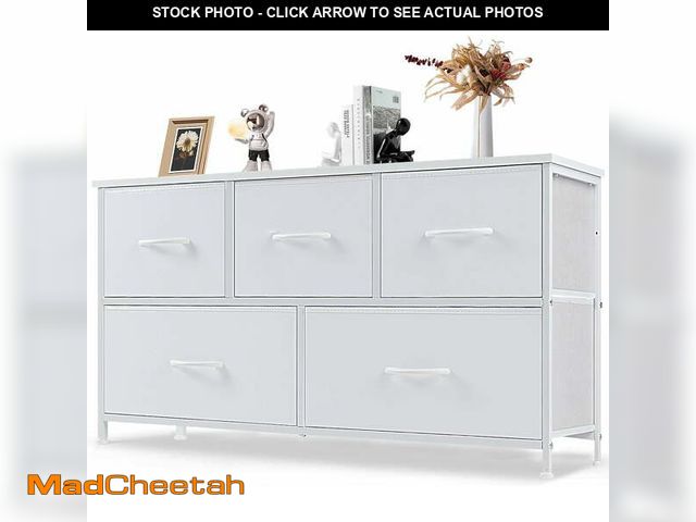 Lot 74-14087071 - EDX 5 Drawer Dresser, Wide Chest of Drawers Nightstand Storage Tower Storage Fabric Dresser with Woo...