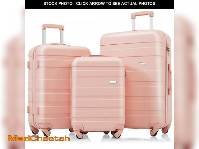 Lot 74-12365311 - Merax Lightweight Durable 3-Piece Pink ABS Hardshell Spinner Luggage Set with TSA Lock - UNUSED