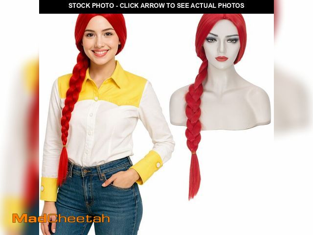 Lot 74-14478066 - Long Red Wig with Braids for Women Cowgirl Cosplay Costume Braided Wig Straight Middle Part No Bangs...