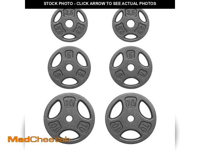 Lot 74-12407045 - Athletic Works 35LB Cast Iron Weight Plate Set with 2 Each of 2.5  5 and 10LB  Fits Standard Bar - U...