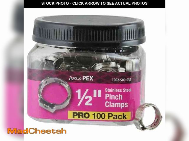 Lot 74-12364935 - Apollo 1/2 in. Stainless Steel PEX-B Barb Pinch Clamp Jar (100-Pack) - UNUSED