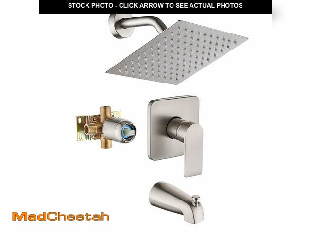 Lot 74-12699083 - Brushed Nickel Tub Shower Faucet Set Complete with 8-Inch Rainfall Shower Head and Tub Spout Include...