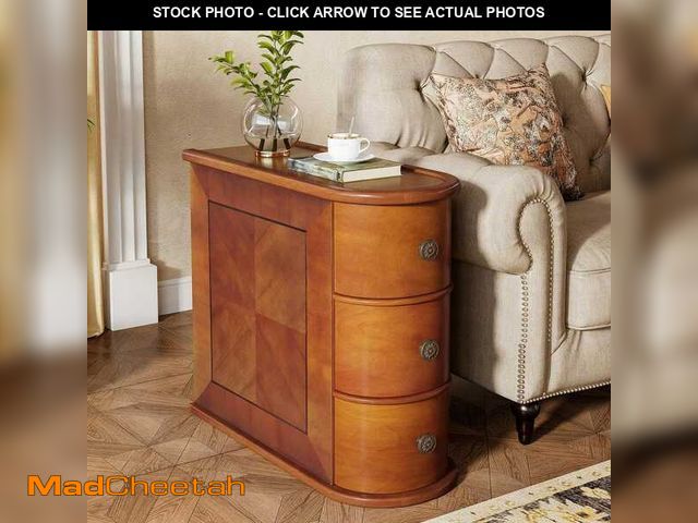 Lot 74-12557796 - (SOME DAMAGE) BYBLIGHT Kerlin 10.8 in. Walnut Rectangular Real Wood End Table with 3-Drawer, No Asse...