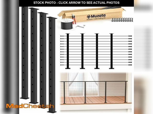 Lot 74-13214382 - Muzata 15-20FT Modular Black Cable Railing Kit 42 Inch 4 Level Post Kit Complete Set Cable Railing S...