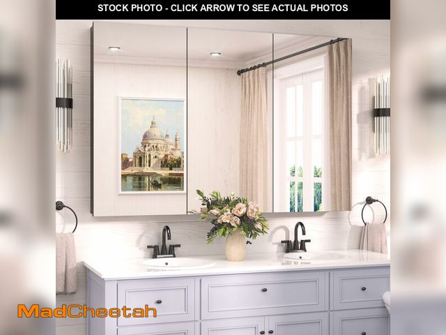 Lot 74-13638663 - TokeShimi 48 x 32 Mirror Medicine Cabinet Wall Mounted or Recessed, Aluminum Tempered Black Medicine...