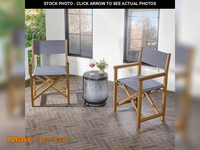Lot 74-12289027 - JONATHAN Y Cukor Classic Vintage Outdoor Acacia Wood Folding Director Chair with Canvas Seat, Gray/T...