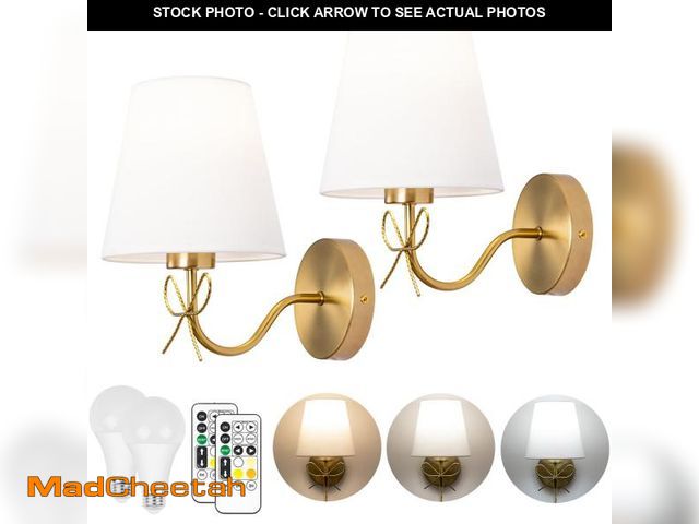 Lot 74-11557964 - TREELAND Antique Brass Bow Wall Sconces with 110V Dimmable Remote Bulb, 3 Color Tempture, Timmer Fun...