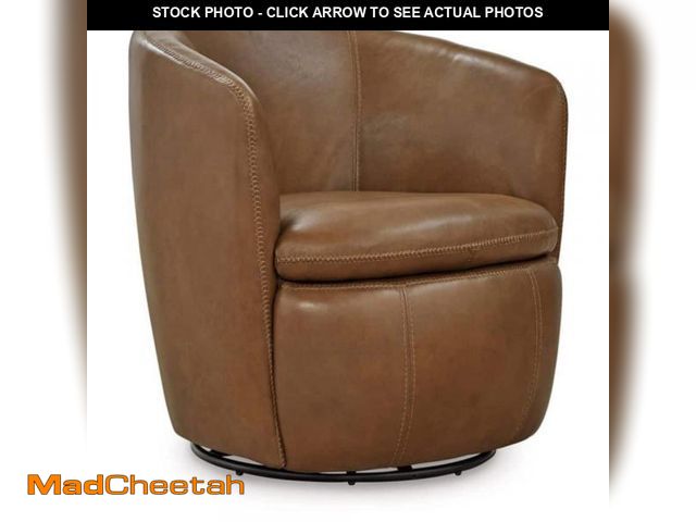 Lot 74-12173330 - Signature DESIGN BY ASHLEY Kierreys Brown Faux Leather Barrel Chair with Swivel Base - UNUSED