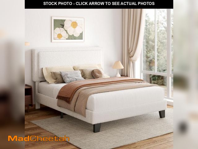 Lot 74-12429654 - viplov Queen Size Bed Frame, Upholstered Platform Bed Frame with Adjustable Headboard, Soft Boucle F...