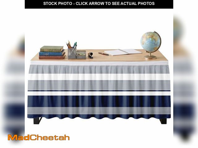 Lot 74-14384843 - Sanwarm Striped Navy Nautical Table Skirt for Desk Rectangular Tablecloth Skirt Modern Desk Skirts f...