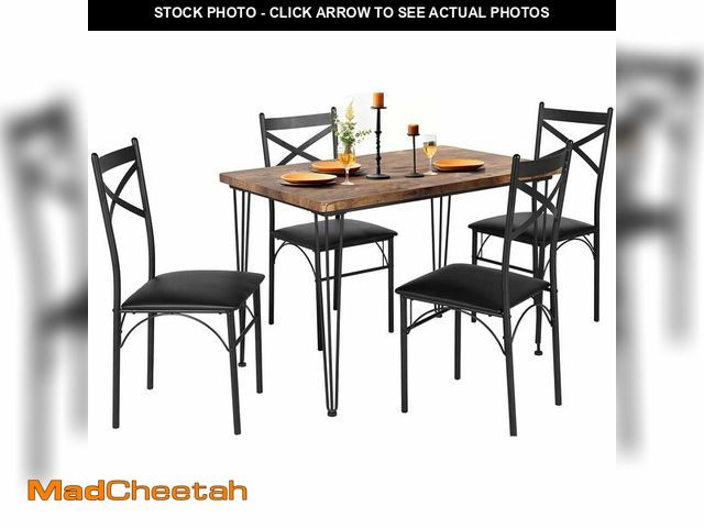 Lot 74-12689234 - VECELO 5-Piece Dining Table Set for Home Kitchen Small Space Breakfast Nook, 4 Faux Leather Metal Fr...