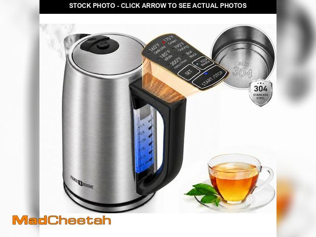 Lot 74-14208236 - Electric Tea Kettle, PARIS RHÃâNE 6 Precise Temperature Presets 1.7L Stainless Steel Electric Ket...