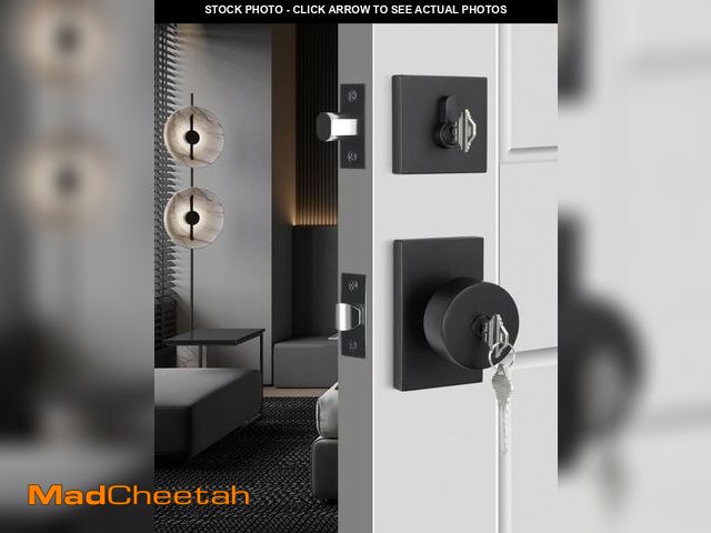 Lot 74-11550558 - goldenwarm Black Exterior Door Knob with Deadbolt, Square Keyed Alike Matte Black Exterior Door Lock...