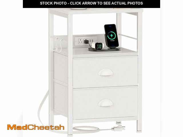 Lot 74-14380676 - Furologee End Table with Charging Station, Nightstand with Fabric Drawers, Side Tables with USB Port...