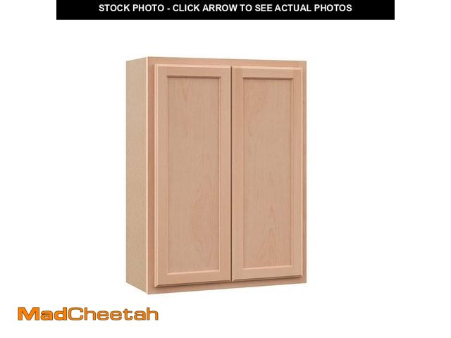 Lot 74-14072871 - Hampton Bay Recessed Panel 27 in. W x 12 in. D x 36 in. H Assembled Wall Kitchen Cabinet in Unfinish...