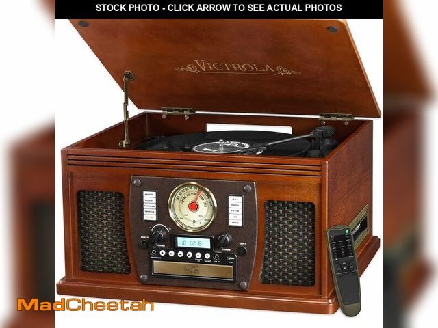 Lot 74-14591624 - Victrola Navigator - 8-in-1 Bluetooth Record Player - Mahogany - UNUSED