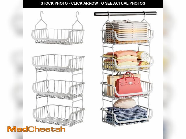 Lot 74-12714752 - Metal Closet Hanging Organizer, 4 Tier Stackable Closet Organizers and Storage, Sturdy Clothes Hangi...