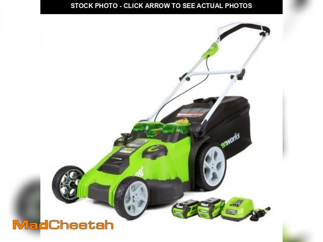 Lot 74-12241185 - Greenworks 20-Inch 40V G-MAX Cordless Lithium-Ion 2-in-1 Twin Force Lawn Mower  Batteries Included 2...