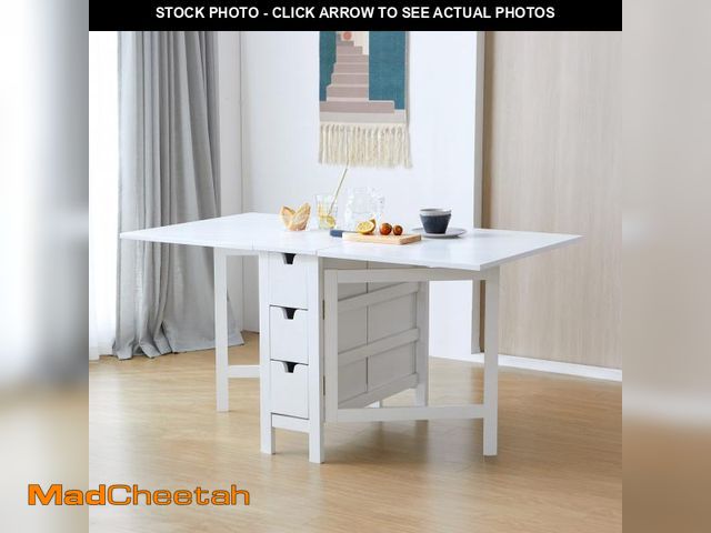 Lot 74-12394982 - Livinia Wings Gate-Leg Wooden Dining Table, Solid Hardwood Expandable Drop Leaf Space Saving Kitchen...