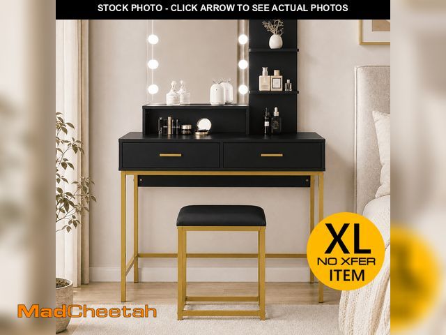 Lot 74-14435112 - Ktaxon Vanity Table Set with 3 Color Lighted Mirror, Makeup Dressing Table with 2 Large Drawer and 3...