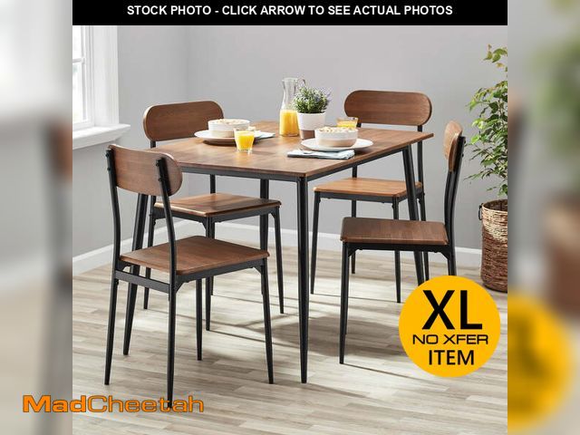 Lot 74-12557045 - Mainstays 5-Piece Modern Wood &amp; Metal Dining Room Set, Seats 4 for Indoor, Walnut Color - UNUSED