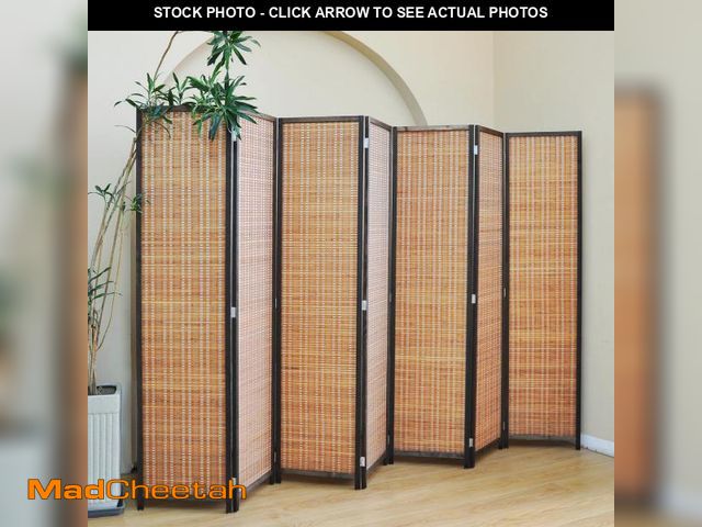 Lot 74-12166291 - Furnnylane 7 Panel Bamboo Room Divider - Folding Screen for Room Separation, 67" H x 107.5" W - UNUS...