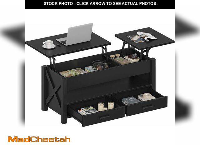 Lot 74-13076063 - Seventable Coffee Table, 47.2" Lift Top Coffee Table with 2 Storage Drawers and Hidden Compartment, ...