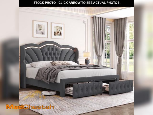 Lot 74-12265381 - Hiphuta Modern Queen Bed Framewith 2 Drawers, LED Lights Platform Bed Frame, Sturdy Beds Frame with ...