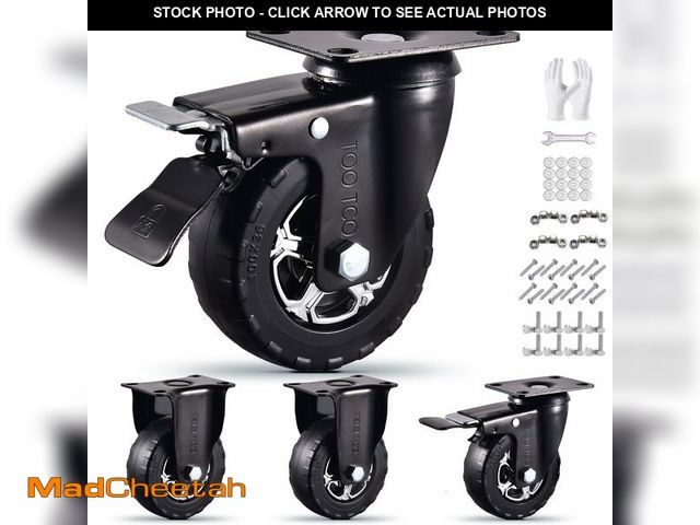 Lot 74-14427050 - Heavy Duty 4 Inch Caster Wheels Set of 4 2200Lbs Capacity Silent Swivel with brake &amp; Rigid TPR R...