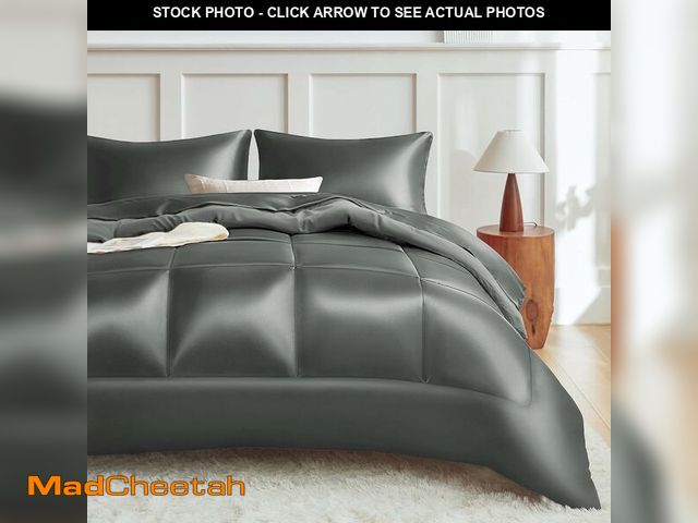 Lot 74-13584097 - MR&amp;HM Queen Comforter Set Dark Grey, Reversible Satin Microfiber Comforter Set for All Seasons, ...