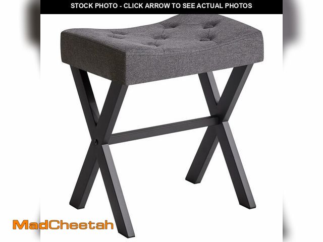 Lot 74-14476927 - IBUYKE U-Shaped Linen Vanity Stool, X-Leg Makeup Chair, Dark Gray WBD018G - UNUSED
