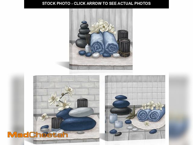 Lot 74-14431306 - RnnJoile Spa Canvas Wall Art Zen Stone Orchid Picture Painting Navy Blue Still Life Prints for Bathr...