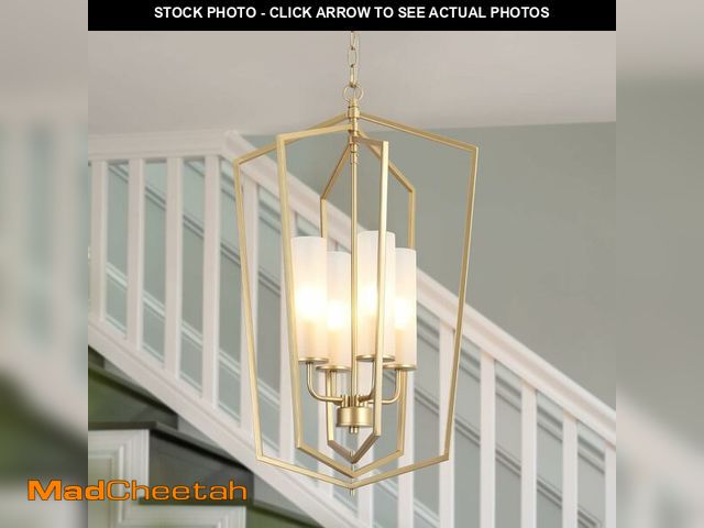 Lot 74-12544510 - ZEVNI Gold Chandelier Light Fixture, 4-Light Lantern Pendant Lighting for Kitchen Island, 16.5" Geom...