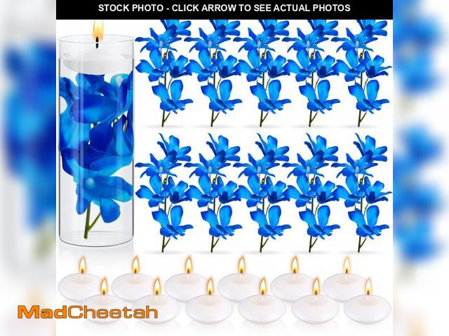 Lot 74-12217249 - Juexica 28 Pieces Floating Flowers for Centerpieces Blue Orchid Flowers Vase Fillers Unscented Float...