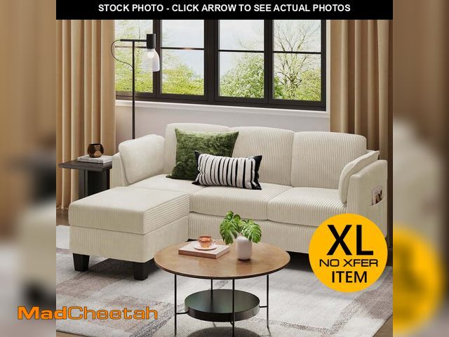 Lot 74-12803121 - (MISSING HARDWARE,1 FOOT,3 CUSHIONS) Bestier Corduroy Sectional Sofa Couches for Living Room, L-Shap...