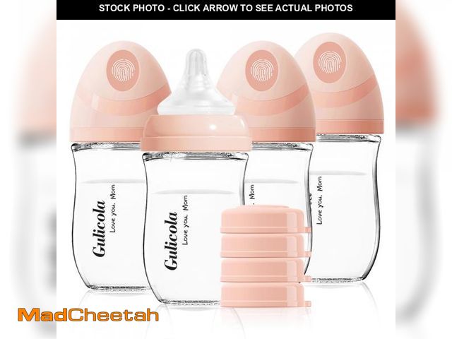Lot 74-12436780 - Gulicola Natural Glass Baby Bottle 4 Pack, Newborn Breastfeeding Bottles Set, Extra Slow Flow Nipple...