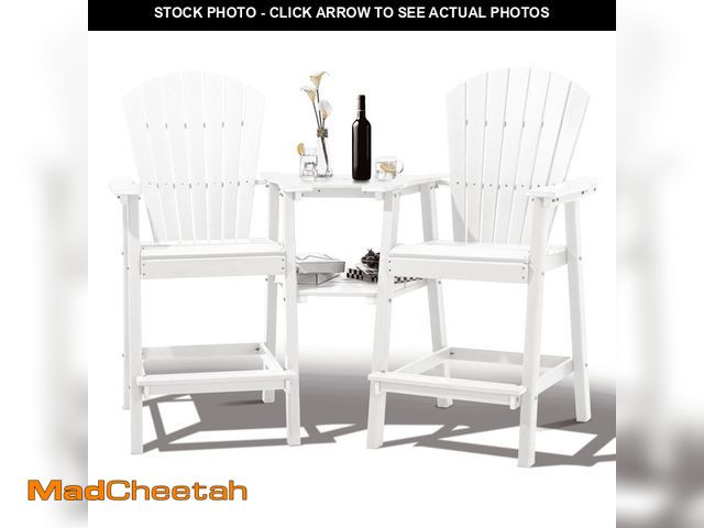 Lot 74-13744033 - Tall Adirondack Chairs Set of 2, HDPE Outdoor Adirondack Barstools with Double Connecting Tray Patio...
