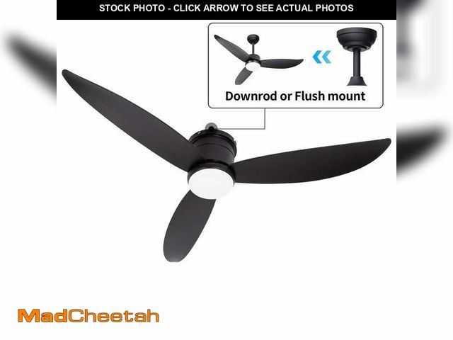 Lot 74-14086971 - Wozzio 52'' Black Ceiling Fan with Light and Remote Control, 2 Options Installations, 3 ABS Fan Blad...