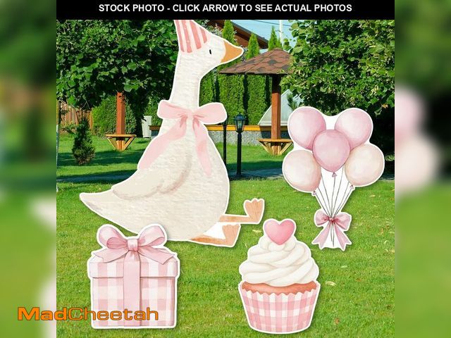 Lot 74-14143882 - 4-Piece Pink Goose Party Backdrop Decorations, Patio Decorative Signs, Outdoor Lawn and Indoor Home ...
