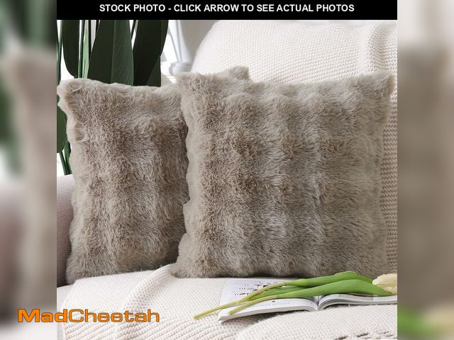 Lot 74-13545591 - MADIZZ Pack of 2 Thick Plush Wool Throw Pillow Covers 22x22 Inch Taupe Soft Neutral Decorative Throw...