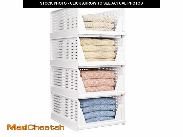 Lot 74-14377198 - 4 Pack Folding Closet Organizers Storage Box, Stackable Storage Bins, Plastic Drawer Basket Closet S...