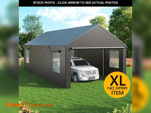 Lot 74-12662844 - 13 ft. x 25 ft. Heavy-Duty Portable Carport with Side-Opening Door, Roll-Up Windows and Reinforced 4...