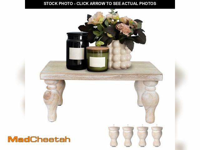 Lot 74-14211091 - MAONAME Decorative Wooden Display Riser, Farmhouse Wood Pedestal Stand for Display, Rustic Washed Wh...