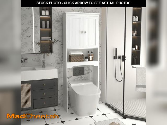Lot 74-12513752 - Yoneston Over The Toilet Storage Cabinet with Adjustable Shelves, Wood Bathroom Space Saver with Doo...